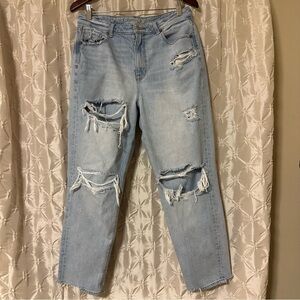 American Eagle Mom Jeans Distressed Light Blue Wash
